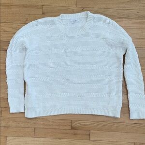 The White Company London White Knit Crewneck Sweater, Size Large, 100% Cotton